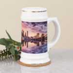 22 oz Ceramic Beer Stein with Gold Rim